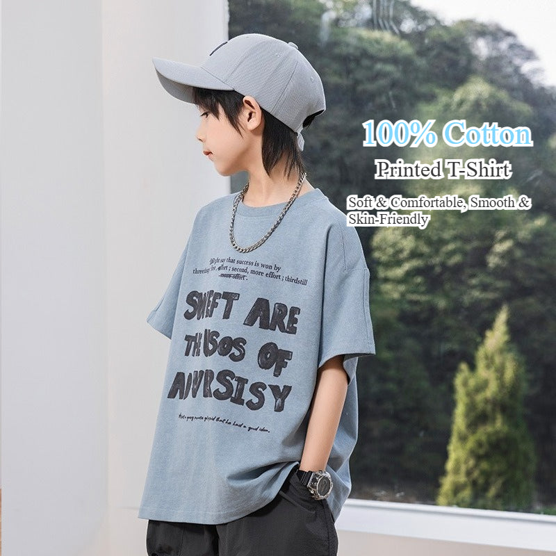 Boys' Pure Cotton Short-Sleeve T-Shirt Summer Printed Top for Kids
