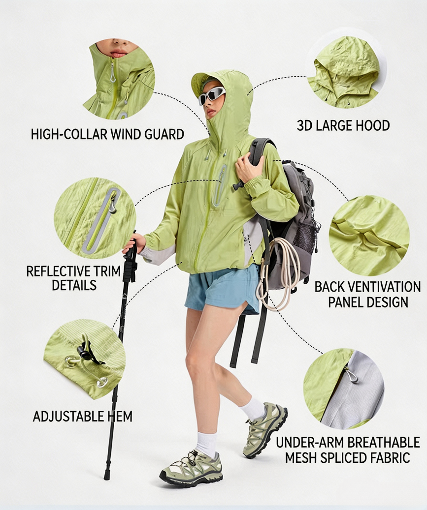 UPF100+ Lightweight Packable Sun Protection Jacket, Cool Breathable Outdoor Skin Coat