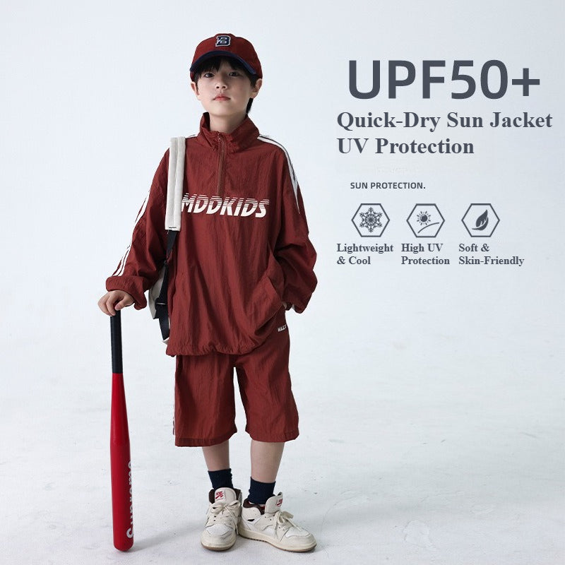 Kids Long Sleeve Sun Protection, Quick Dry, Boys 2PCS Sports Set