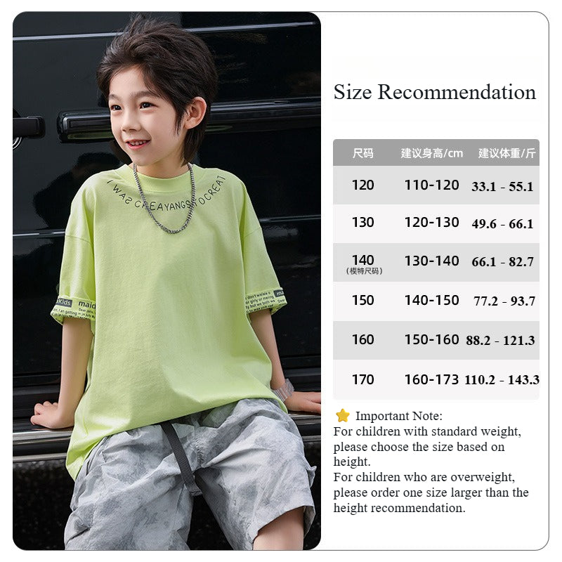 Kids Summer Streetwear Cotton Tee with Letter Print