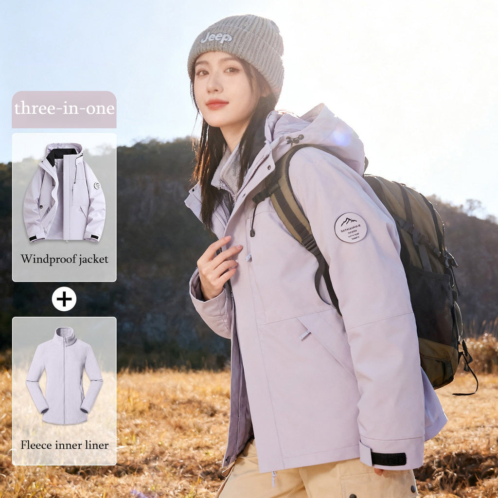3‑in‑1 Hooded Outdoor Jacket, Windproof Waterproof Warm for Hiking & Travel