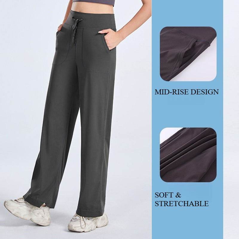 Naked Feeling High Waist Wide Leg Yoga Pants, Women Drawstring Fitness Running Pants