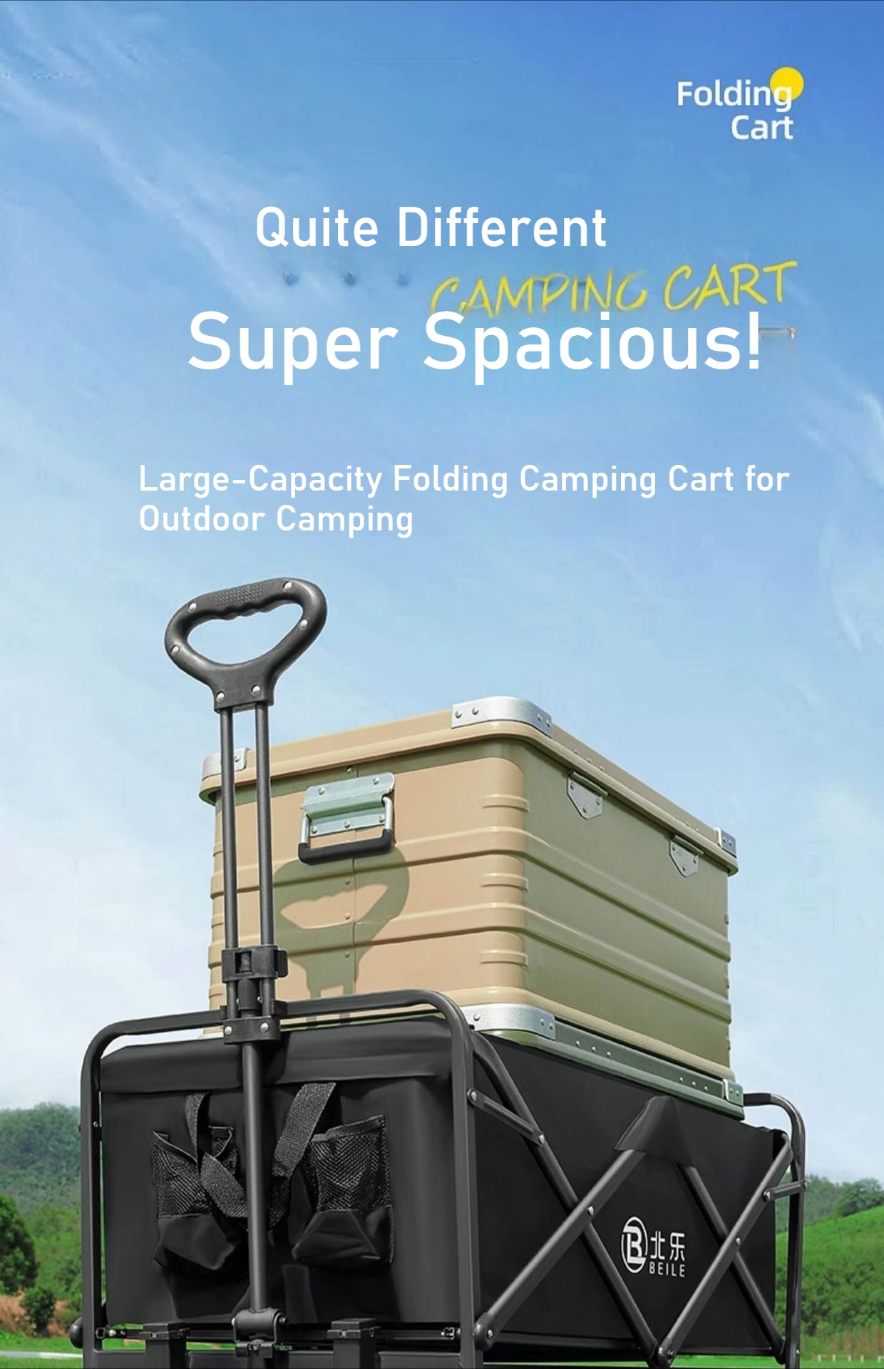 Outdoor camper cart Full metal camp trailer Foldable stall trolley Light travel camping picnic