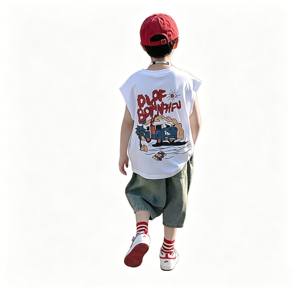 Boys' pure cotton sleeveless cropped-pant outfit