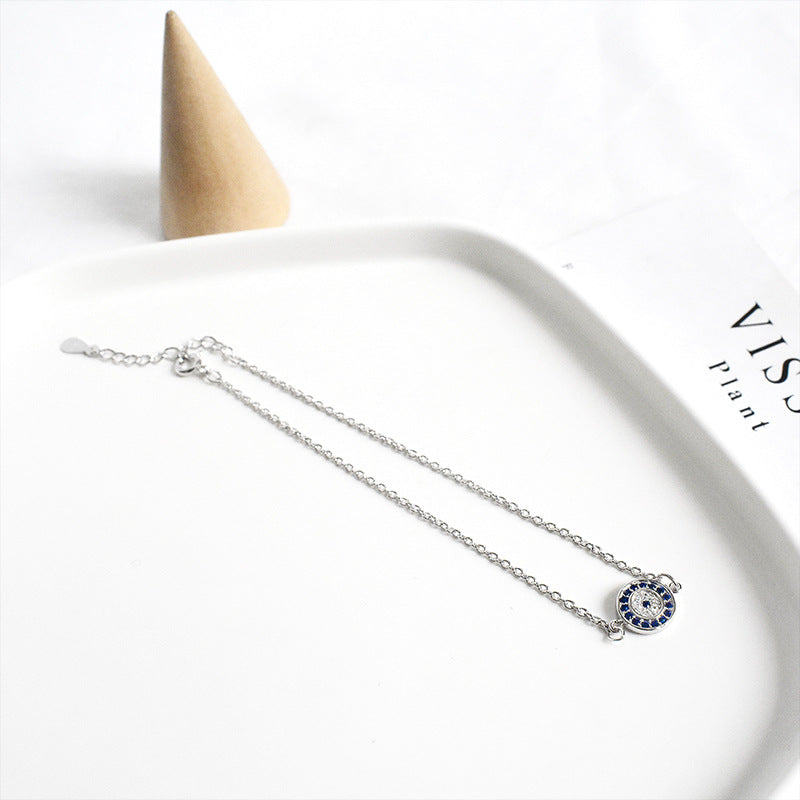 S925 Sterling Silver Evil Eye Anklet with Blue Diamonds