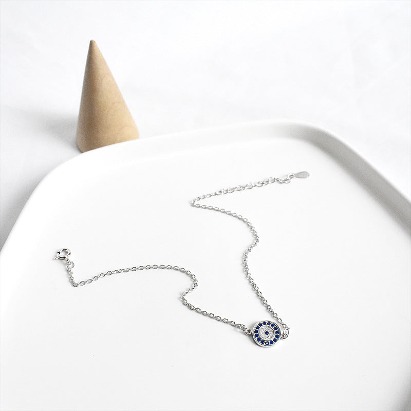 S925 Sterling Silver Evil Eye Anklet with Blue Diamonds