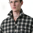 Lightweight plaid long-sleeve shirt-jacket with a small stand collar