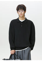 Autumn and winter solid color Polo knitwear, retro thickened long-sleeve T-shirt