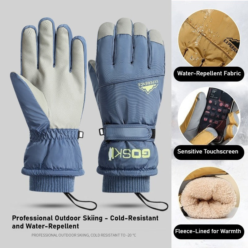 Ski gloves for men and women with fleece thickened in winter, outdoor cold protection and warmth, windproof waterproof touch screen couple cycling gloves