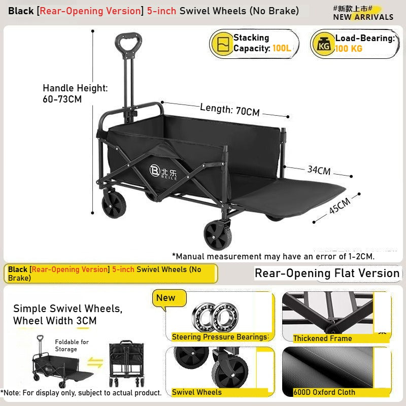 Outdoor camper cart Full metal camp trailer Foldable stall trolley Light travel camping picnic