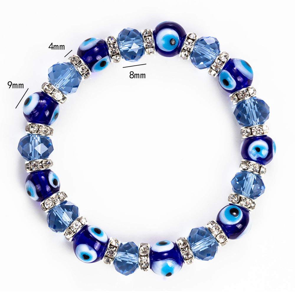 Evil Eye Crystal Bracelet with Blue Beads