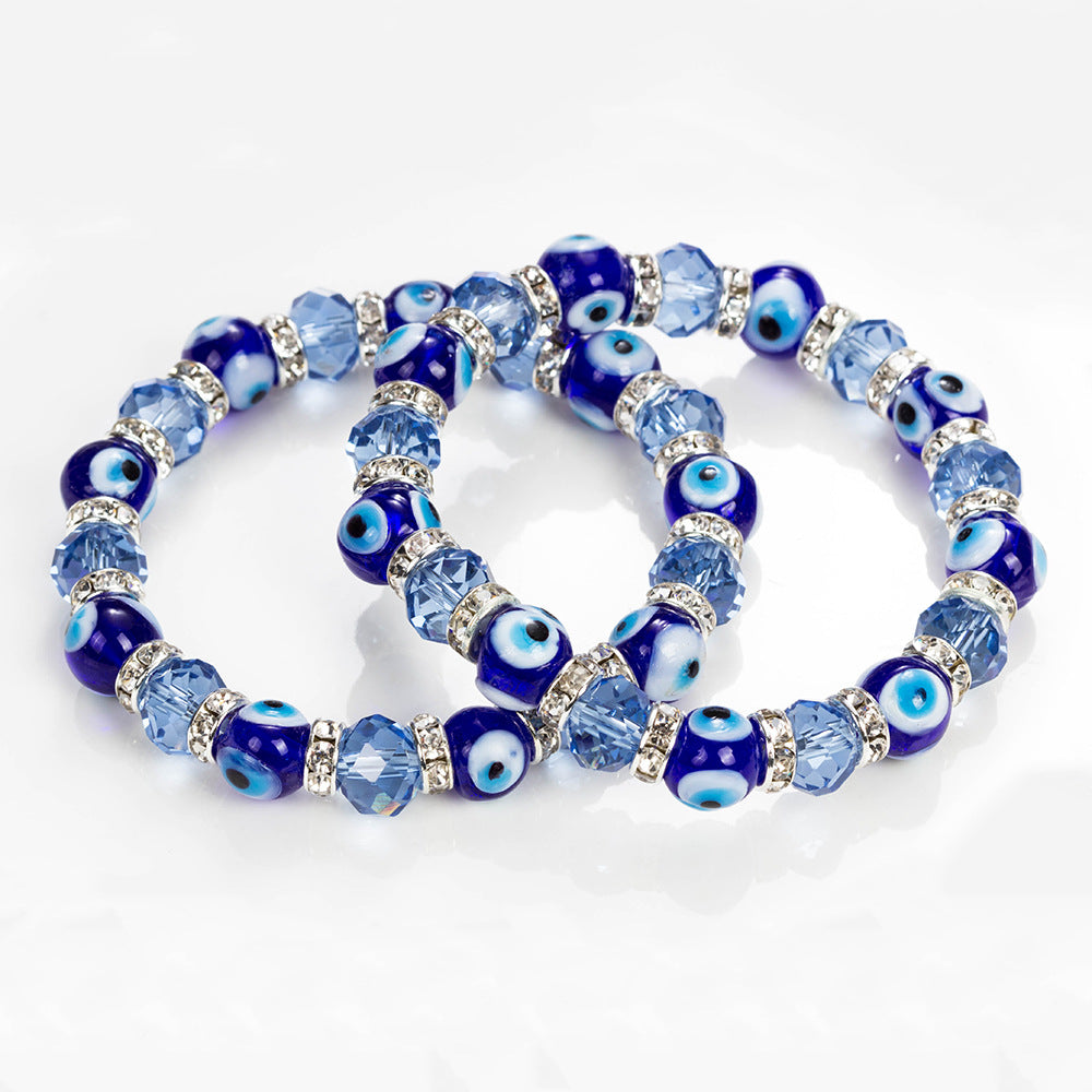 Evil Eye Crystal Bracelet with Blue Beads