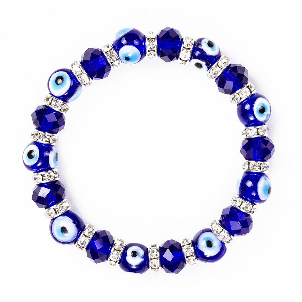 Evil Eye Crystal Bracelet with Blue Beads
