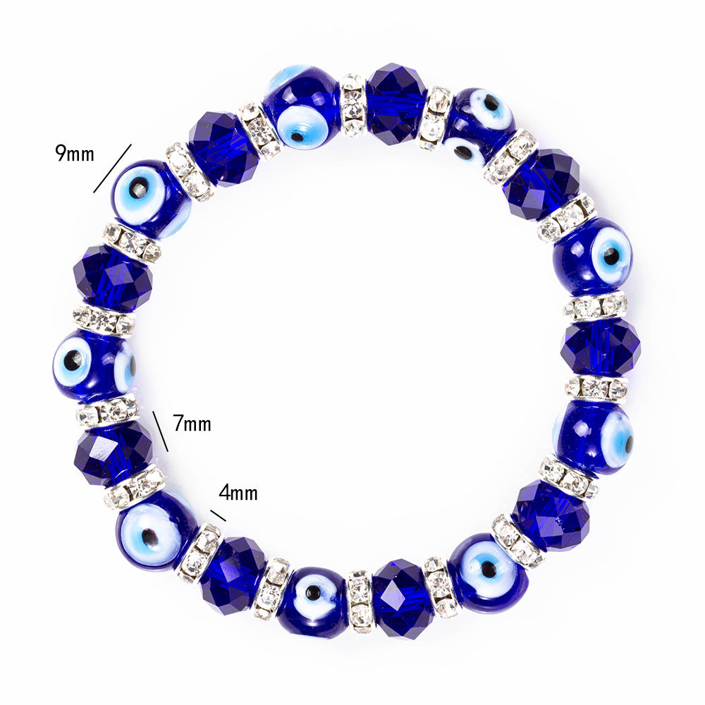 Evil Eye Crystal Bracelet with Blue Beads