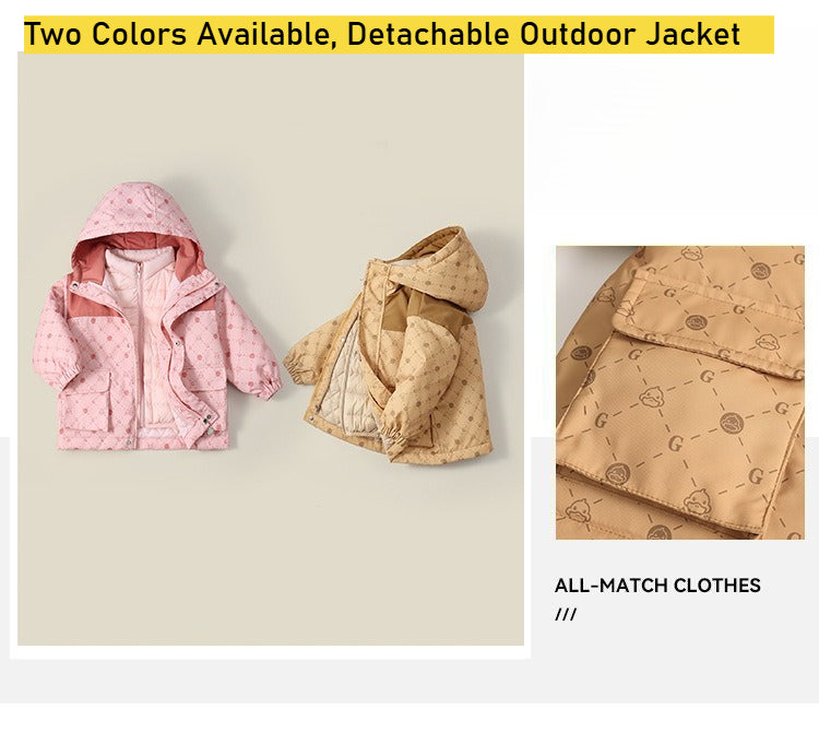 Autumn and winter children's down jacket two-piece set, boys and girls trendy jacket, windproof, waterproof and warm outdoor children's clothing [removable three-in-one]