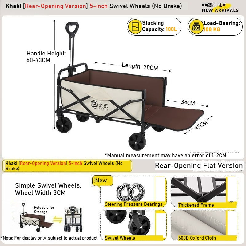 Outdoor camper cart Full metal camp trailer Foldable stall trolley Light travel camping picnic