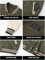 Autumn and winter men's vintage leather jacket, tie-dye embroidered aviator baseball jacket