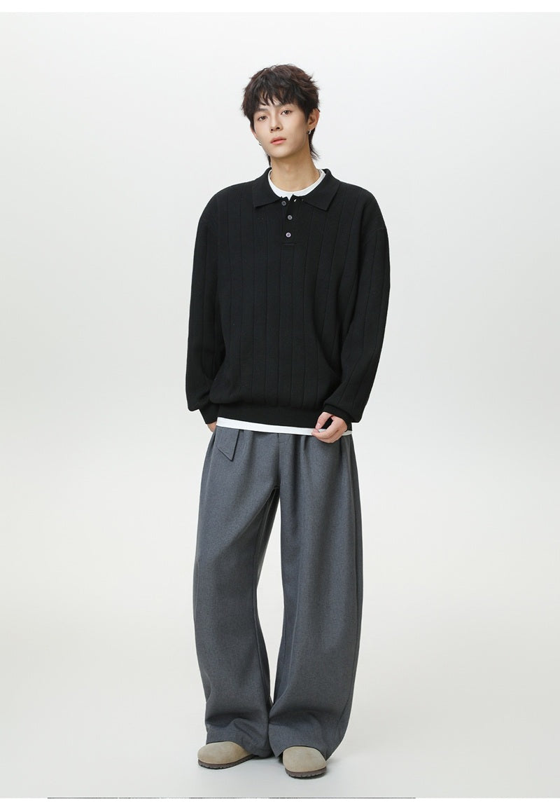 Autumn and winter solid color Polo knitwear, retro thickened long-sleeve T-shirt