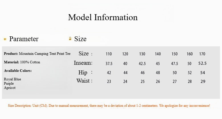 Boys Mountain Style Camping Tent Print Short Sleeve T-shirt