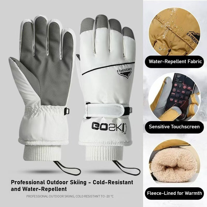 Ski gloves for men and women with fleece thickened in winter, outdoor cold protection and warmth, windproof waterproof touch screen couple cycling gloves