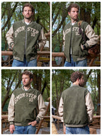 Autumn and winter men's vintage leather jacket, tie-dye embroidered aviator baseball jacket