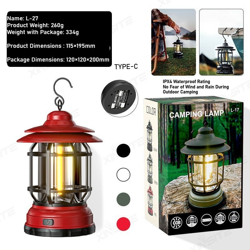 Portable Handheld Multi-Functional LED Camping Lantern - Outdoor Tent, Type-C Rechargeable Vintage
