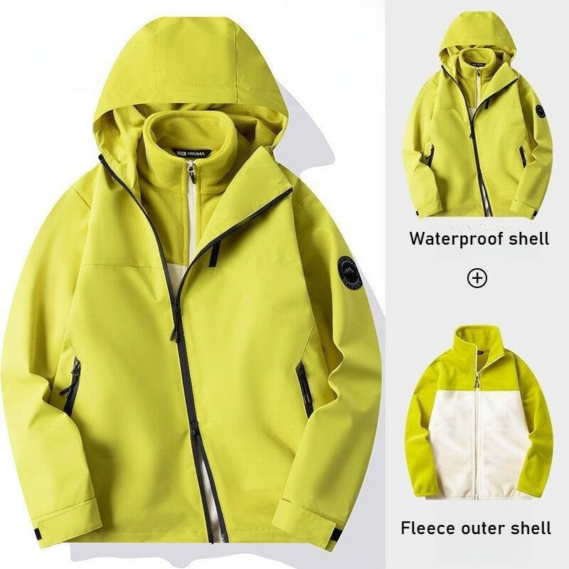 Autumn and winter three-proof jacket for men and women outdoor sports waterproof mountaineering hooded jacket
