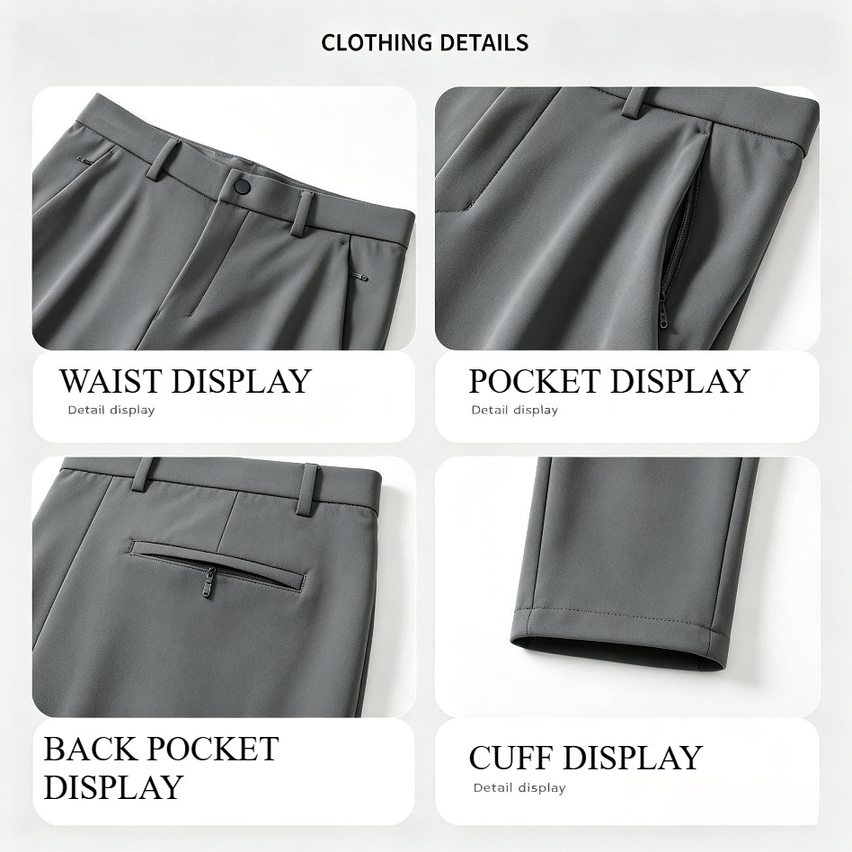 WENHOUU Unisex Stretch Wool‑Lined Softshell Pants, Warm Straight‑Leg Business Casual Trousers