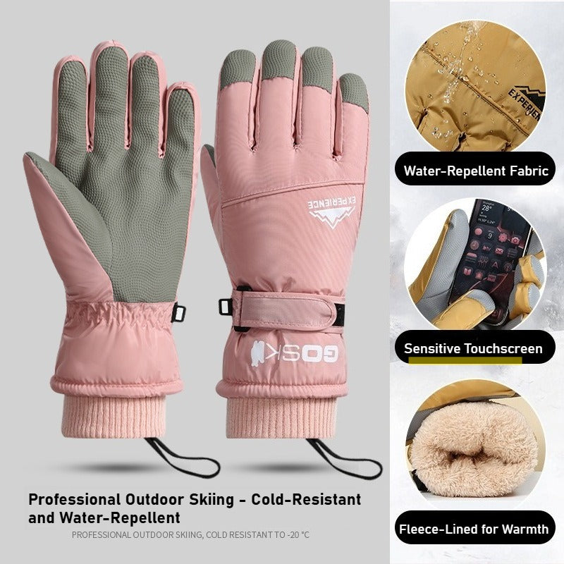 Ski gloves for men and women with fleece thickened in winter, outdoor cold protection and warmth, windproof waterproof touch screen couple cycling gloves