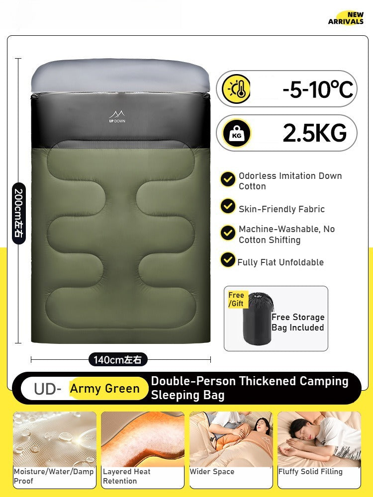 Portable Adult Fall Winter Sleeping Bag - Outdoor Thickened Warm Windproof Cold-Resistant for Car