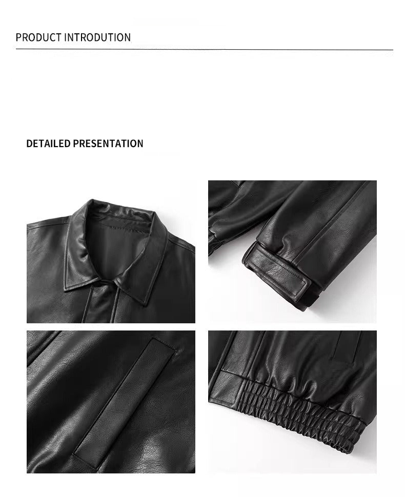 Chaqueta de cuero estilo motero retro marrón americana de otoño 2025 - Estilo granero para hombre, vanguardista y elegante