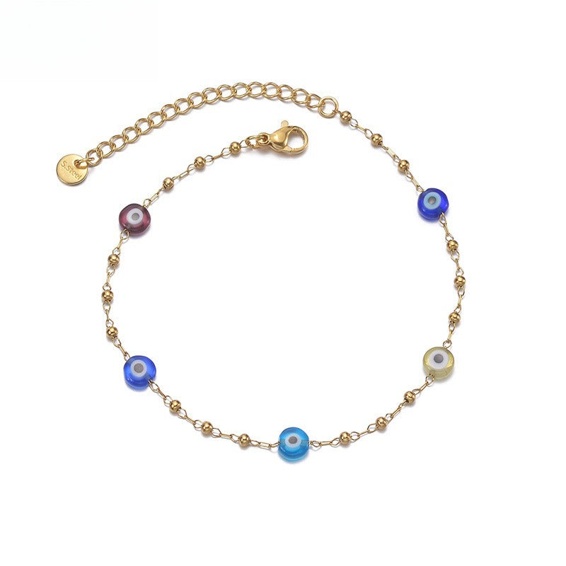 Evil Eye Beaded Stainless Steel Anklet