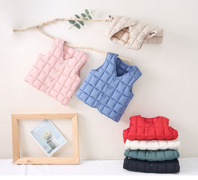 Children wear down cotton vests on both sides, autumn and winter babies wear vests inside and outside, Korean version of men's and women's children's thermal vest
