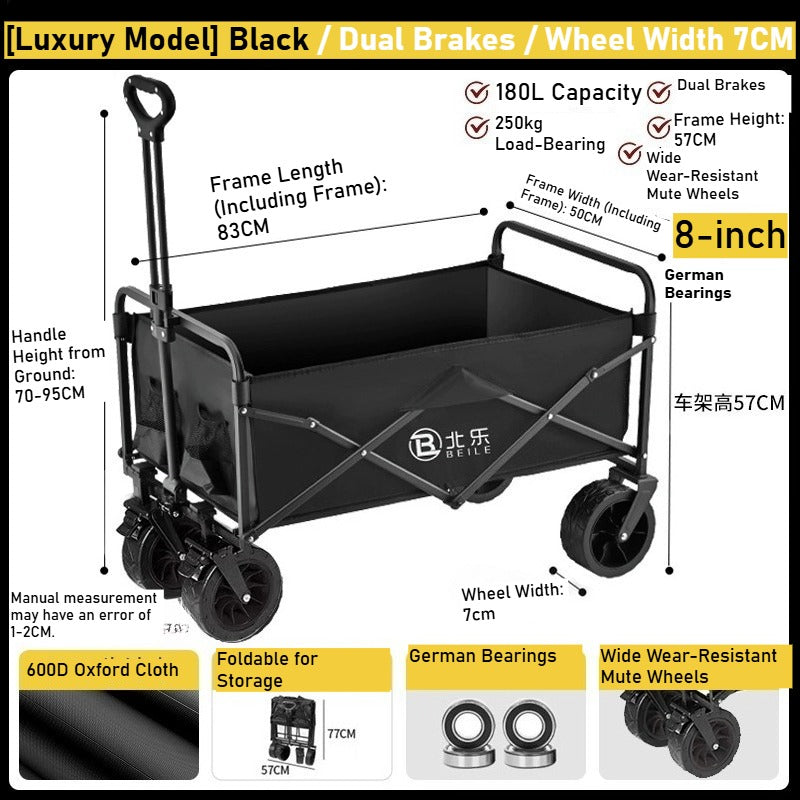 Outdoor camper cart Full metal camp trailer Foldable stall trolley Light travel camping picnic