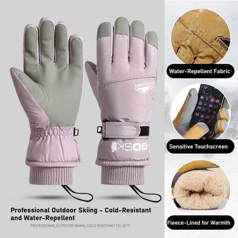 Ski gloves for men and women with fleece thickened in winter, outdoor cold protection and warmth, windproof waterproof touch screen couple cycling gloves