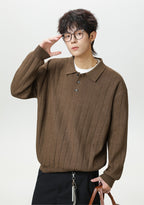 Autumn and winter solid color Polo knitwear, retro thickened long-sleeve T-shirt