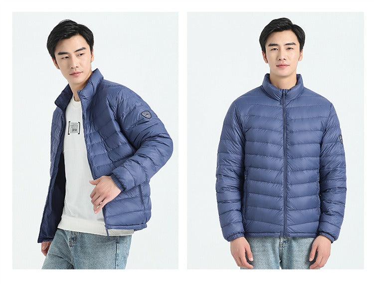 Trendy Lightweight Men's Down Jacket - Winter Stand Collar Solid Color Versatile Warm