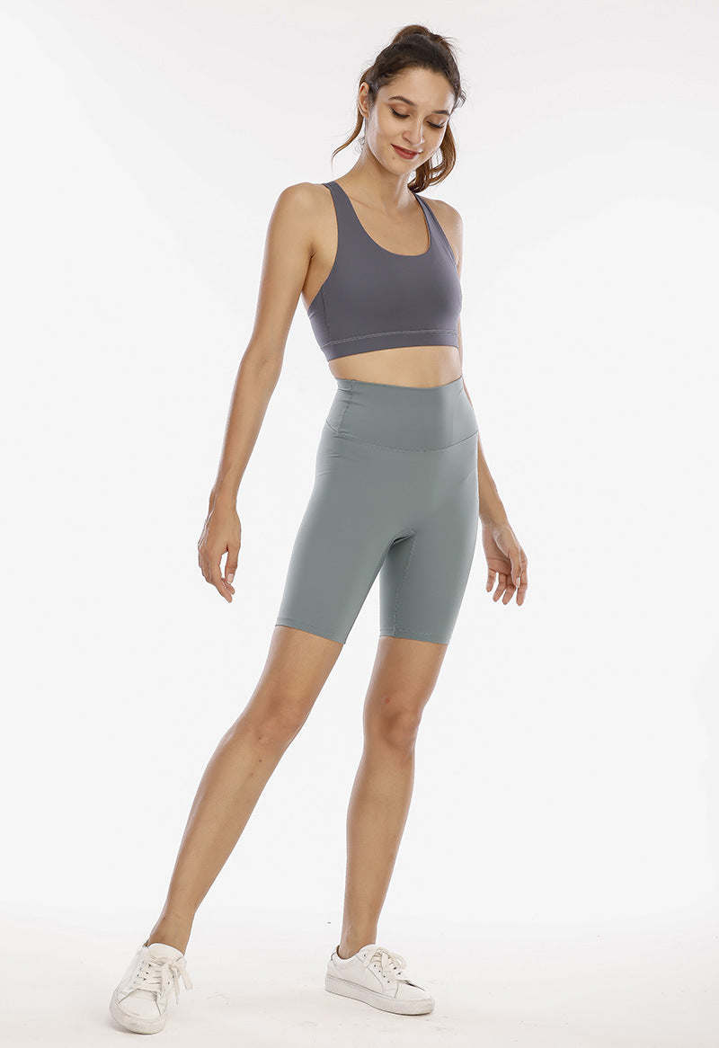 High waist five-point pants sports fitness short medium pants high elasticity