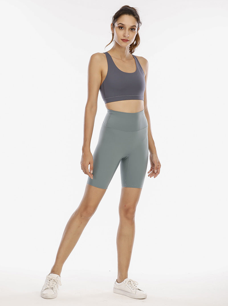 High waist five-point pants sports fitness short medium pants high elasticity