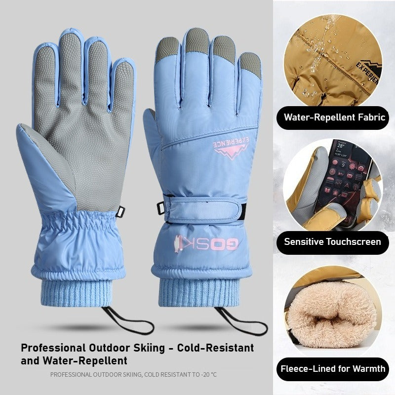 Ski gloves for men and women with fleece thickened in winter, outdoor cold protection and warmth, windproof waterproof touch screen couple cycling gloves