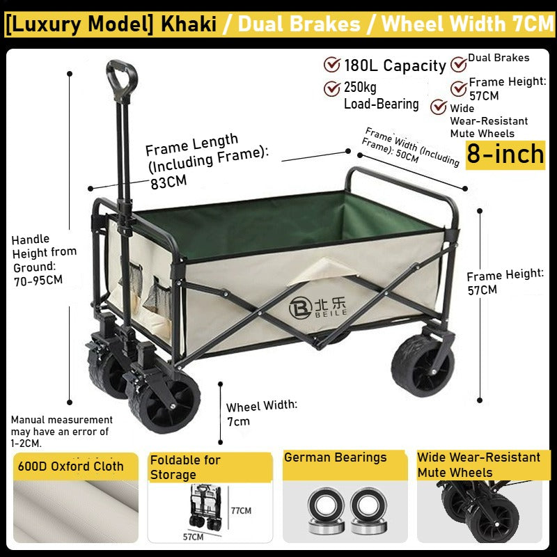 Outdoor camper cart Full metal camp trailer Foldable stall trolley Light travel camping picnic