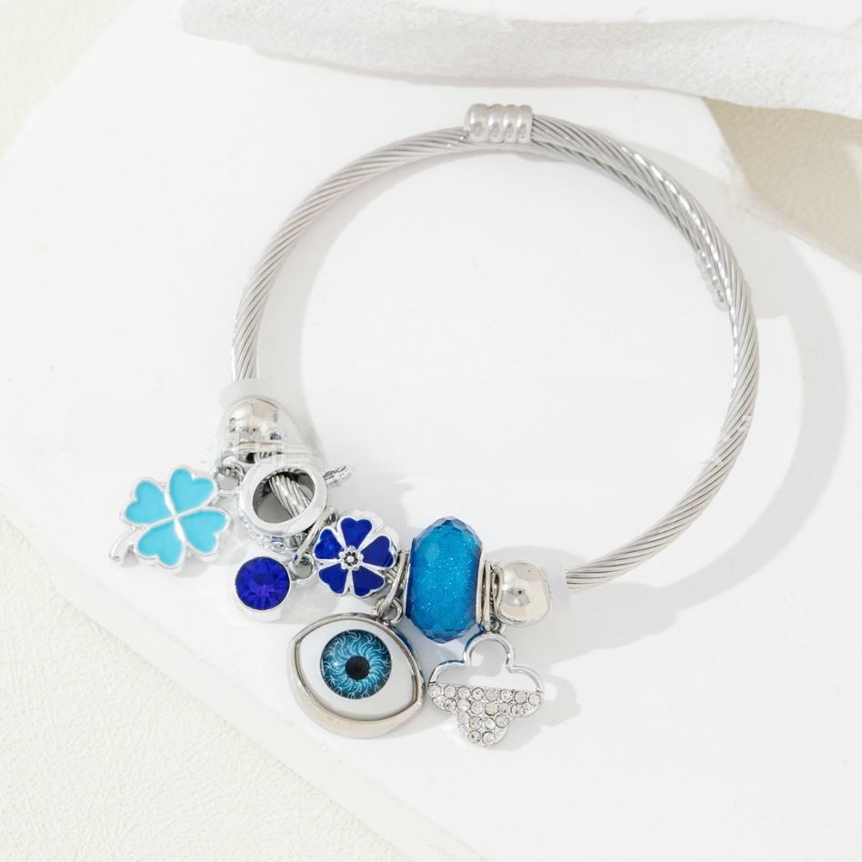 DIY Evil Eye Bracelet with Rhinestones, Four-Leaf Clover, and Heart Design
