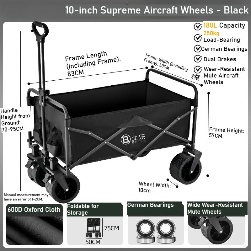 Outdoor camper cart Full metal camp trailer Foldable stall trolley Light travel camping picnic