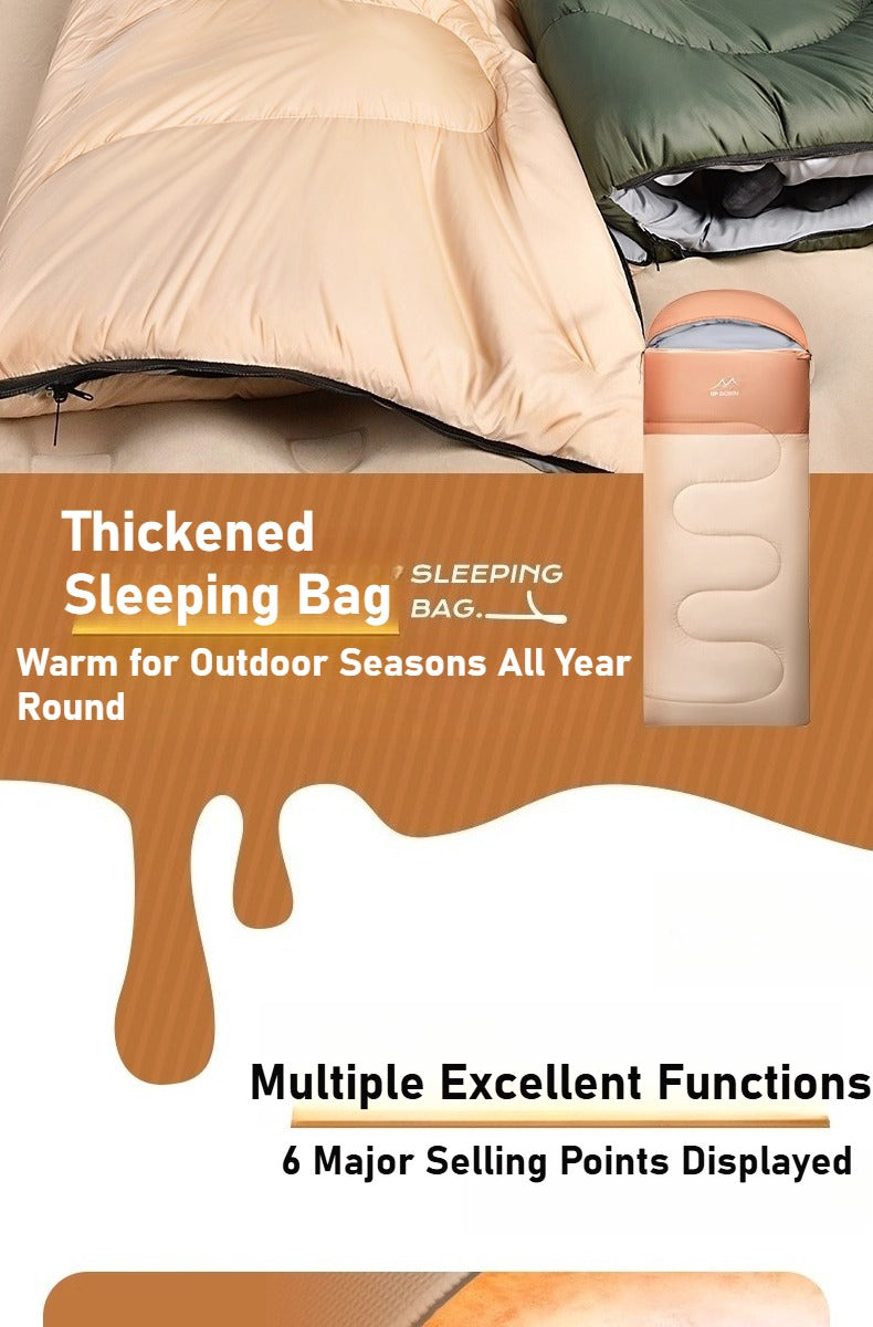 Portable Adult Fall Winter Sleeping Bag - Outdoor Thickened Warm Windproof Cold-Resistant for Car