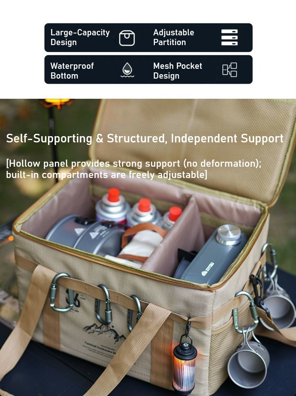 Camping tactical storage bag, outdoor with table board, portable sundries and equipment bag