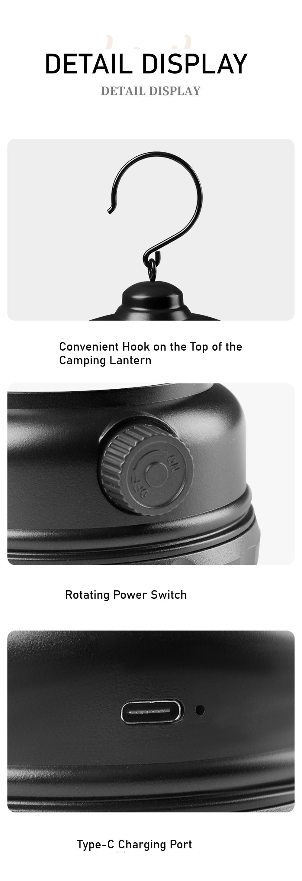 Portable Handheld Multi-Functional LED Camping Lantern - Outdoor Tent, Type-C Rechargeable Vintage