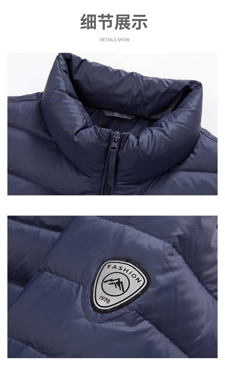 Trendy Lightweight Men's Down Jacket - Winter Stand Collar Solid Color Versatile Warm