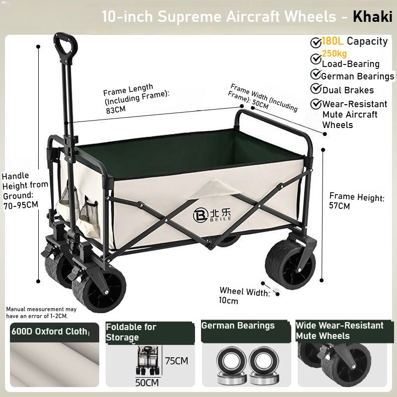 Outdoor camper cart Full metal camp trailer Foldable stall trolley Light travel camping picnic