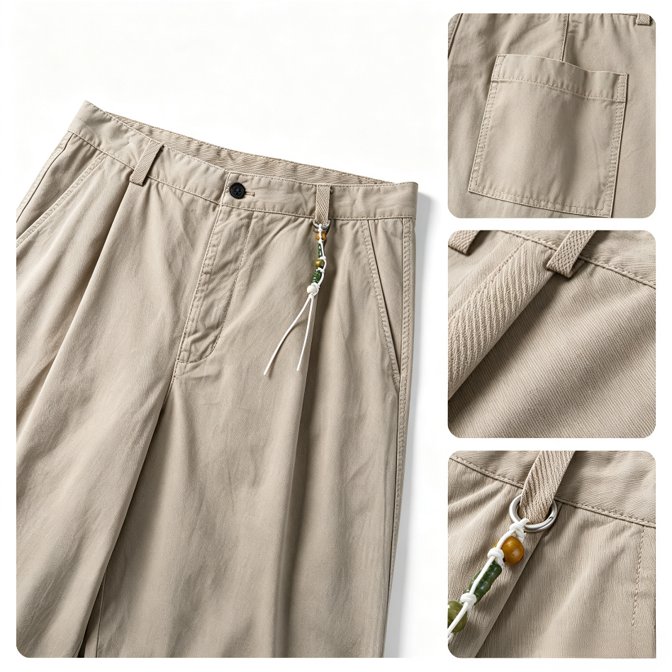 Washed Cotton Casual Straight-Leg Trousers