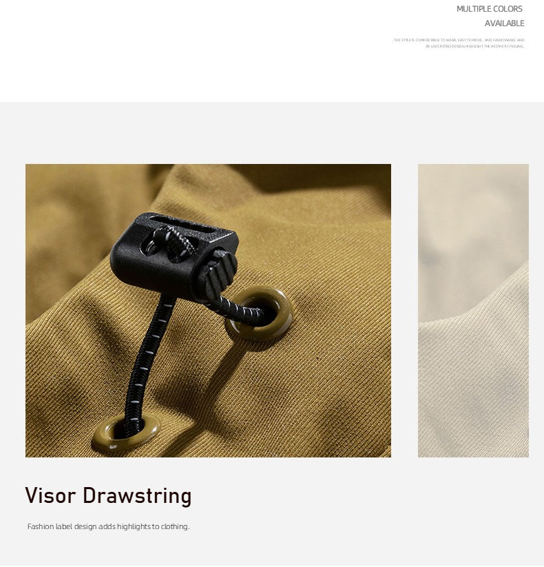 Spring and Autumn new men's sports loose stand-up collar jacket, multi-pocket hooded wear-resistant casual jacket, black/caramel optional